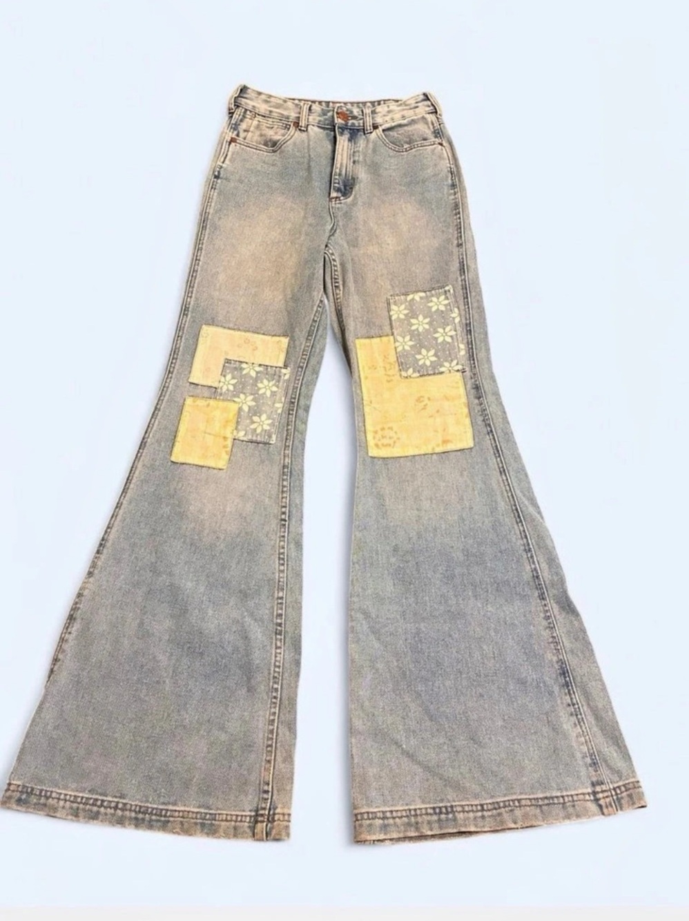 Wrangler Patchwork Flare Jeans Blue Waist 27